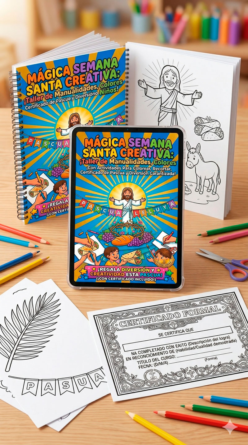 Mockup Completo del Kit Imprimible Mágica Semana Santa Creativa